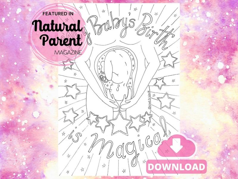 Caesarean Assisted Birth Affirmation A4 Colouring Page