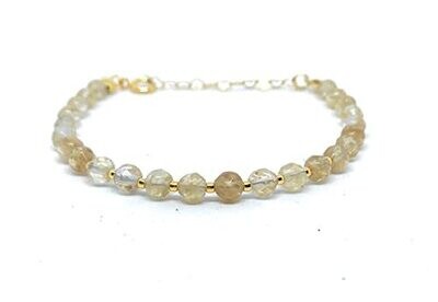 Pulsera de mujer citrino piedra natural plata de primera ley 925 chapada en oro 24k ajustable de 16cm a 19cm