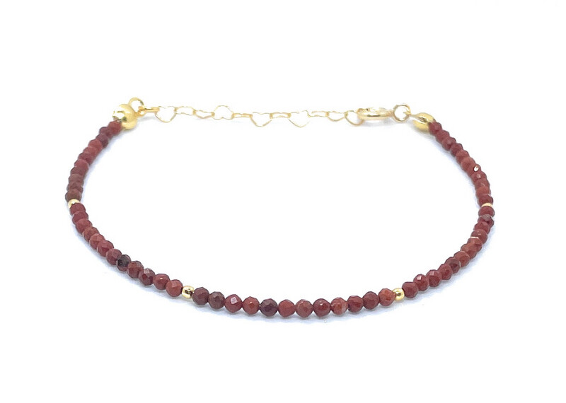 Pulsera de jaspe rojo de 2mm de grosor plata de ley chapada en 24k ajustable de 16cm a 19cm