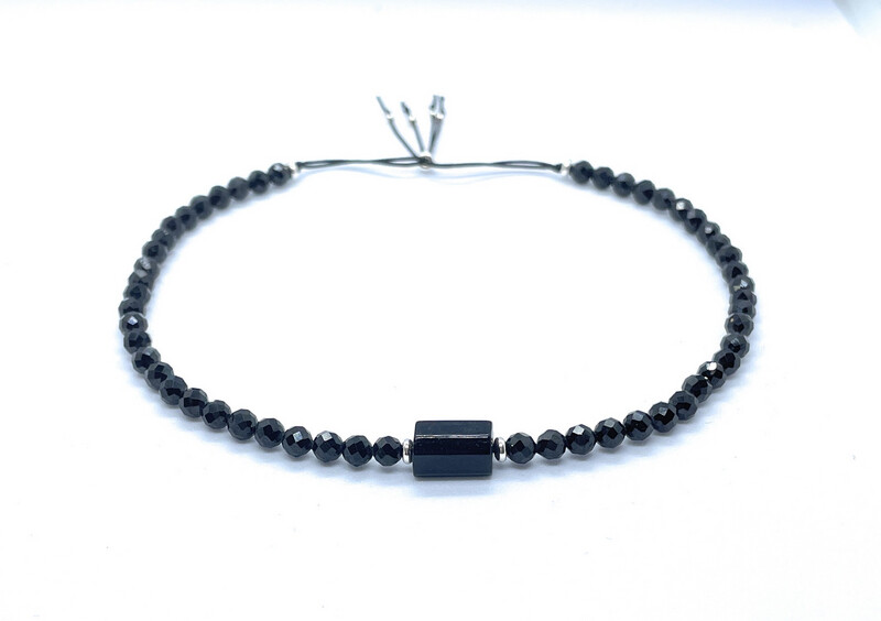 Tobillera de turmalina negra piedra natural de 4 mm de grosor plata de primera ley 925