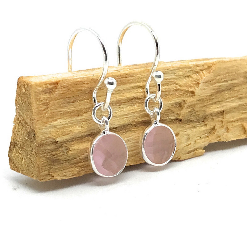 Pendientes de gancho cuarzo rosa plata de primera ley