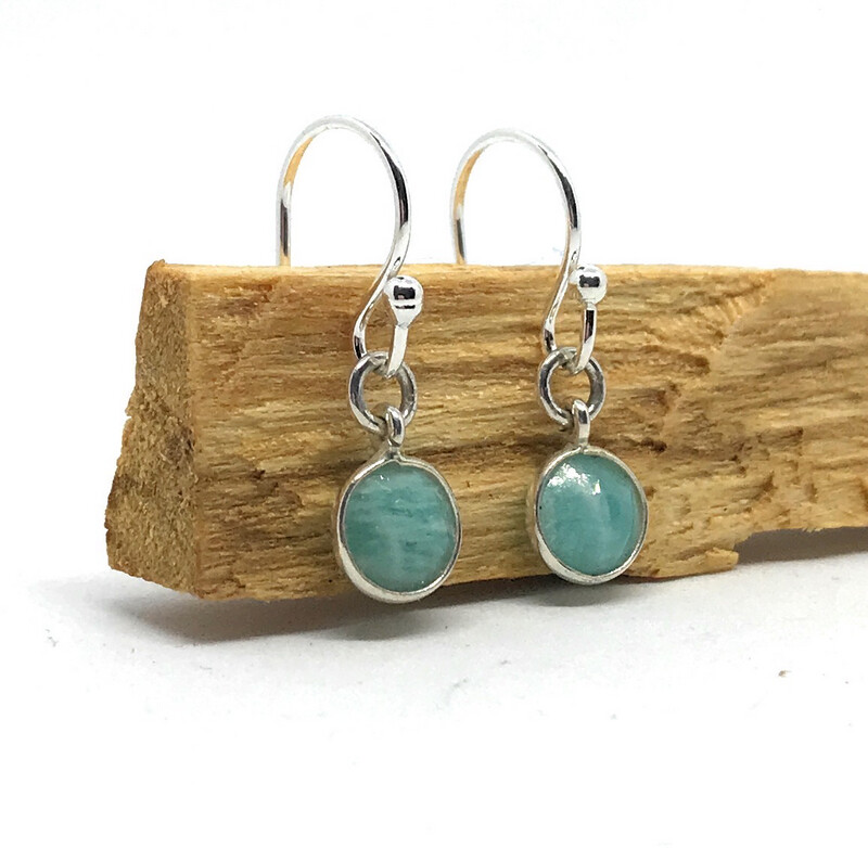 Pendientes de gancho amazonita piedra natural plata de primera ley