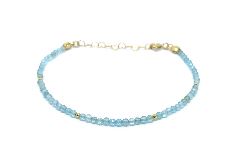 Pulsera de apatita piedra natural de 2mm de grosor plata de primera ley chapada en oro amarillo ajustable de 16cm a 19cm