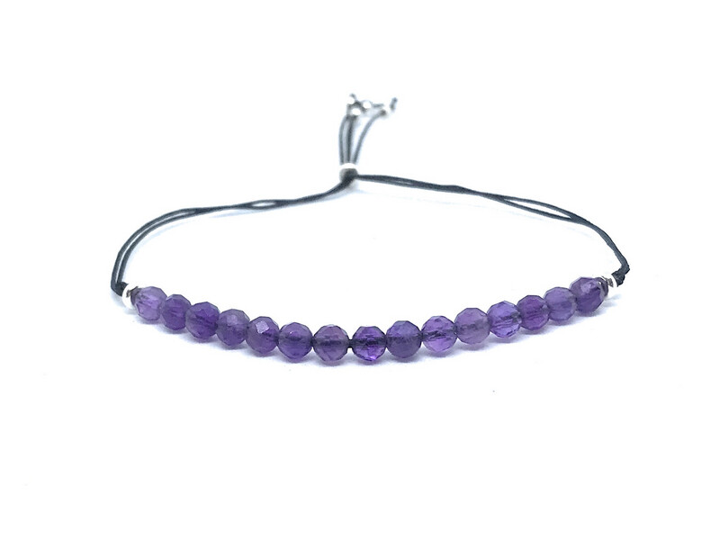 Pulsera de hilo amatista piedra natural de 4mm de grosor plata de primera ley ajustable