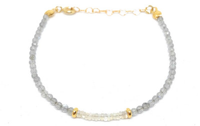 Pulsera de labradorita piedra natural de 2 mm de grosor opalo etíope plata de primera ley chapada en oro amarillo de 24k ajustable de 16cm a 19cm 