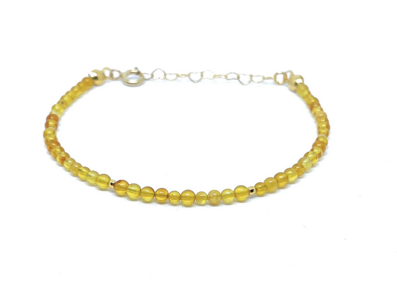 Pulsera de Ámbar báltico de 2.5 mm de grosor plata de primera ley chapada en oro amarillo de 24K ajustable de 16cm a 19cm 