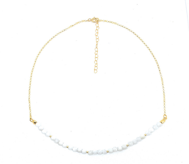 Gargantilla de piedra luna natural de 4mm de grosor plata de primera ley chapada en oro amarillo de 24k ajustable de 40cm a 45cm