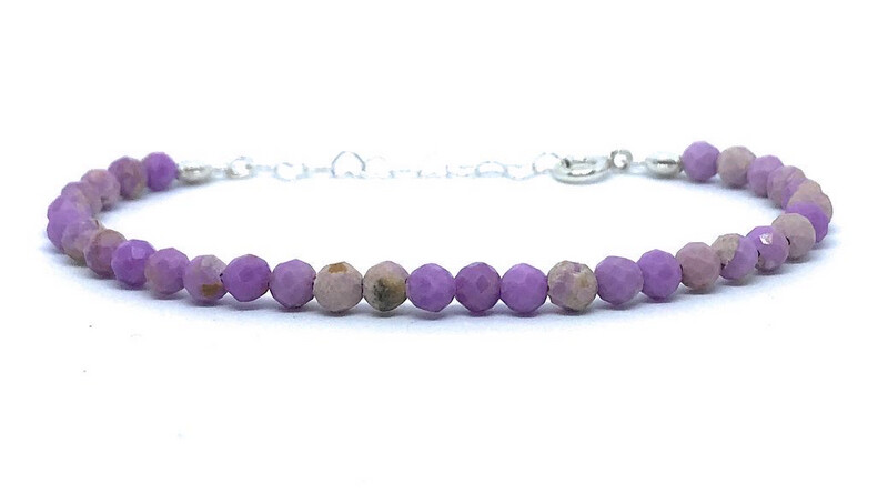 Pulsera de lepidolita de 4 mm de grosor plata de primera ley ajustable de 16cm a 19cm 