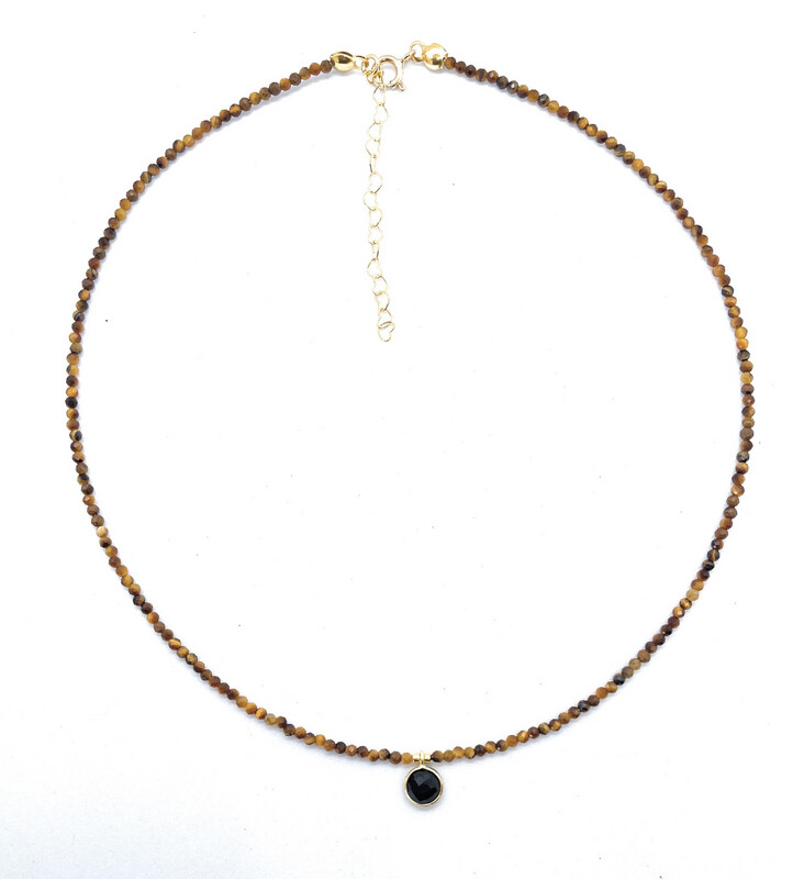 Colgante de ónix de ojo de tigre plateado chapado en oro amarillo de 24 k ajustable de 40 cm a 45 cm