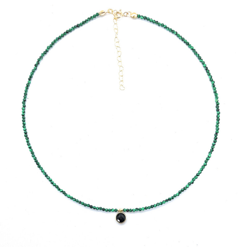Gargantilla de malaquita piedra natural de 2 mm de grosor colgante de onix plata de primera ley chapada en oro amarillo de 24k ajustable de 40cm a 45cm 