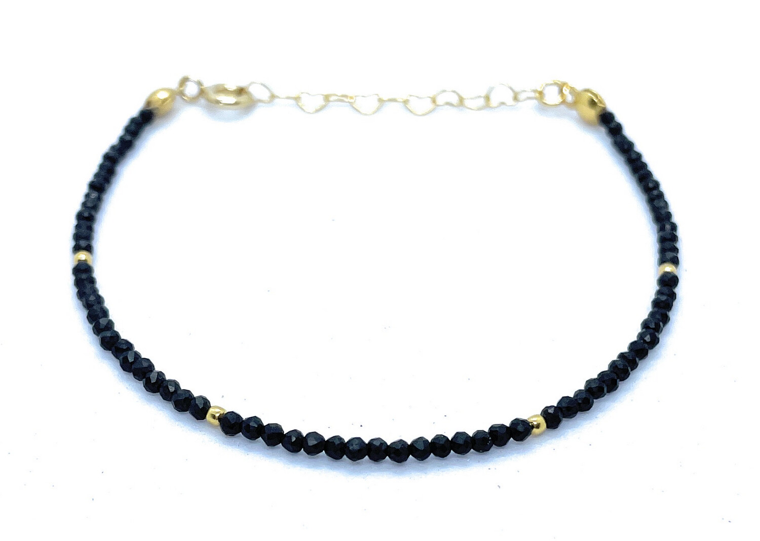 Pulsera de shungita de 2 mm de grosor plata de primera ley chapada en oro amarillo de 24K ajustable de 16cm a 19cm 