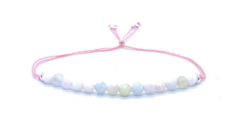 Pulsera de hilo morganita piedra natural de 4 mm de grosor plata de primera ley ajustable 