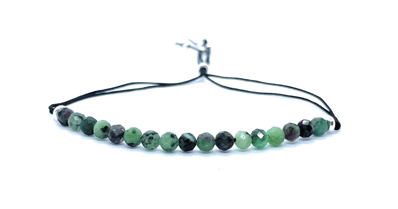 Pulsera de hilo zoisita piedra natural de 4mm de grosor plata de primera ley ajustable