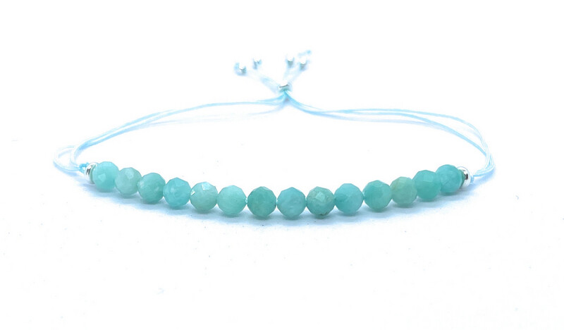 Pulsera de hilo amazonita piedra natural de 4mm de grosor plata de primera ley ajustable