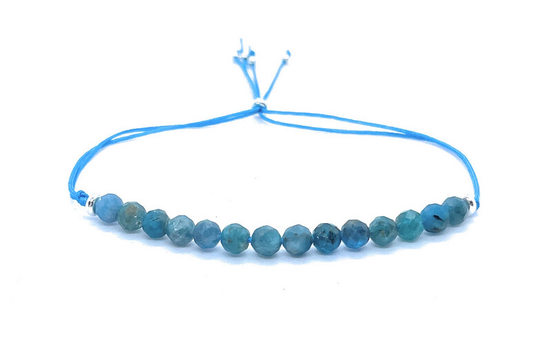Pulsera de hilo apatita piedra natural de 4mm de grosor plata de primera ley ajustable