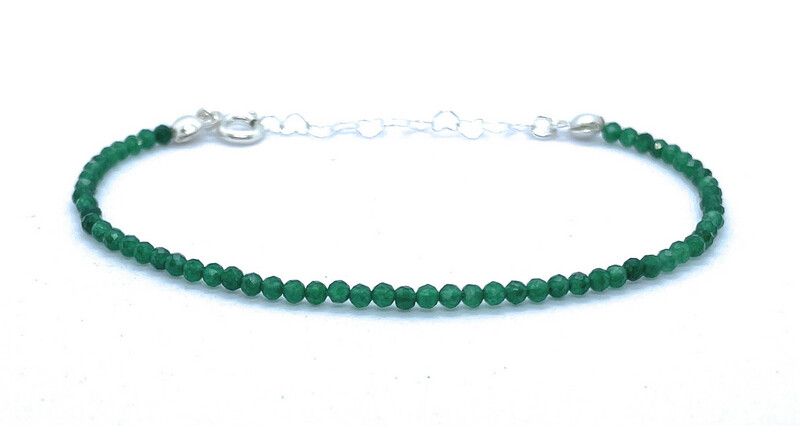 Pulsera de Jade verde piedra natural de 2mm de grosor plata de primera ley ajustable de 16cm a 19cm