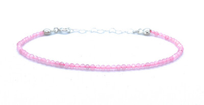 Pulsera de cuarzo rosa piedra natural de 2mm de grosor plata de primera ley ajustable de 16cm a 19cm