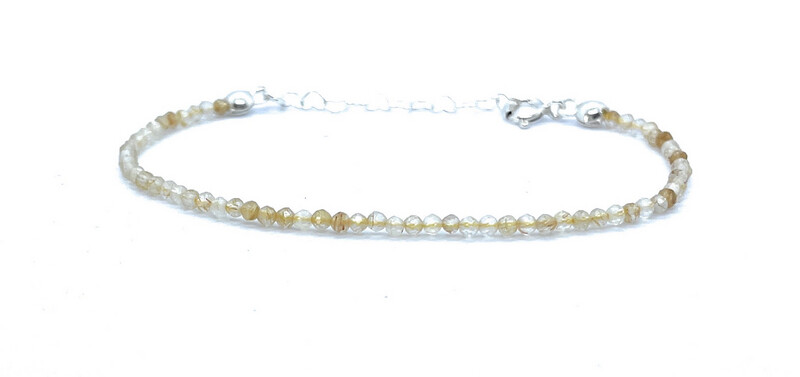Pulsera de citrino piedra natural de 2mm de grosor plata de primera ley ajustable de 16cm a 19cm