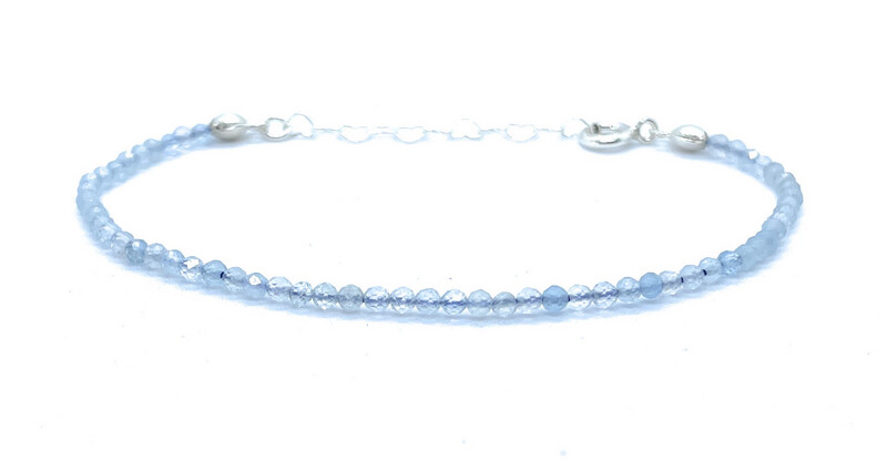 Pulsera de aguamarina piedra natural de 2mm de grosor plata de primera ley ajustable de 16cm a 19cm