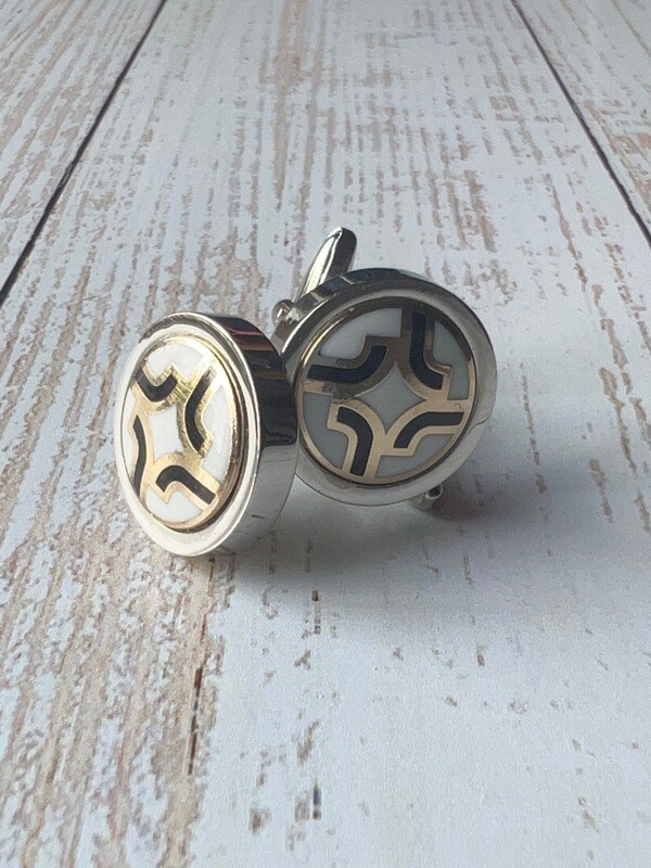 Art Deco White, Black, Gold Cufflink
