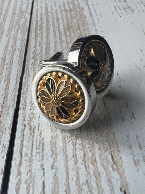 Floral Gold and Brown Cufflinks