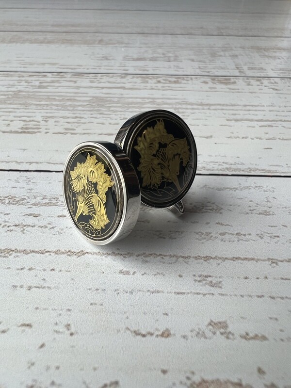 Black and Gold Floral Enamel Cufflink