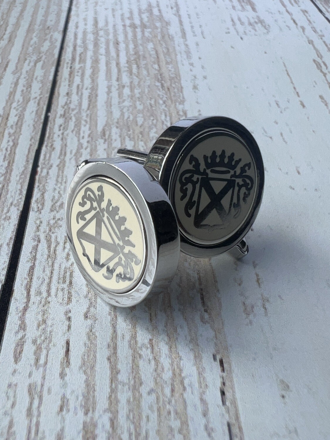 Heraldic Beige &amp; Silver Cufflink