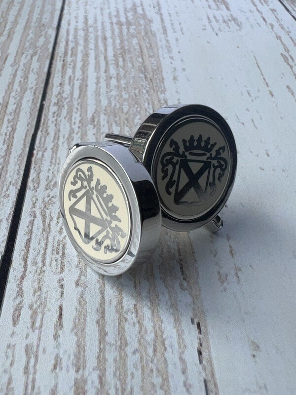 Heraldic Beige &amp; Silver Cufflink