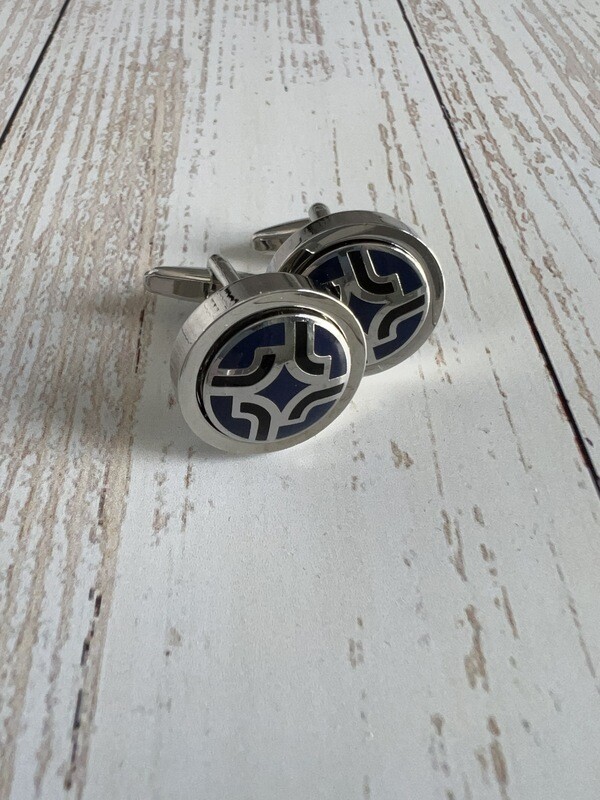 Art Deco Blue, Black, Silver Cufflinks