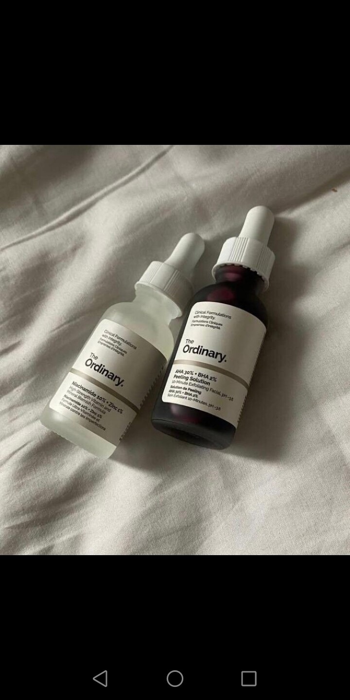 the ordinary peeling solution and hyaluronic face serum!