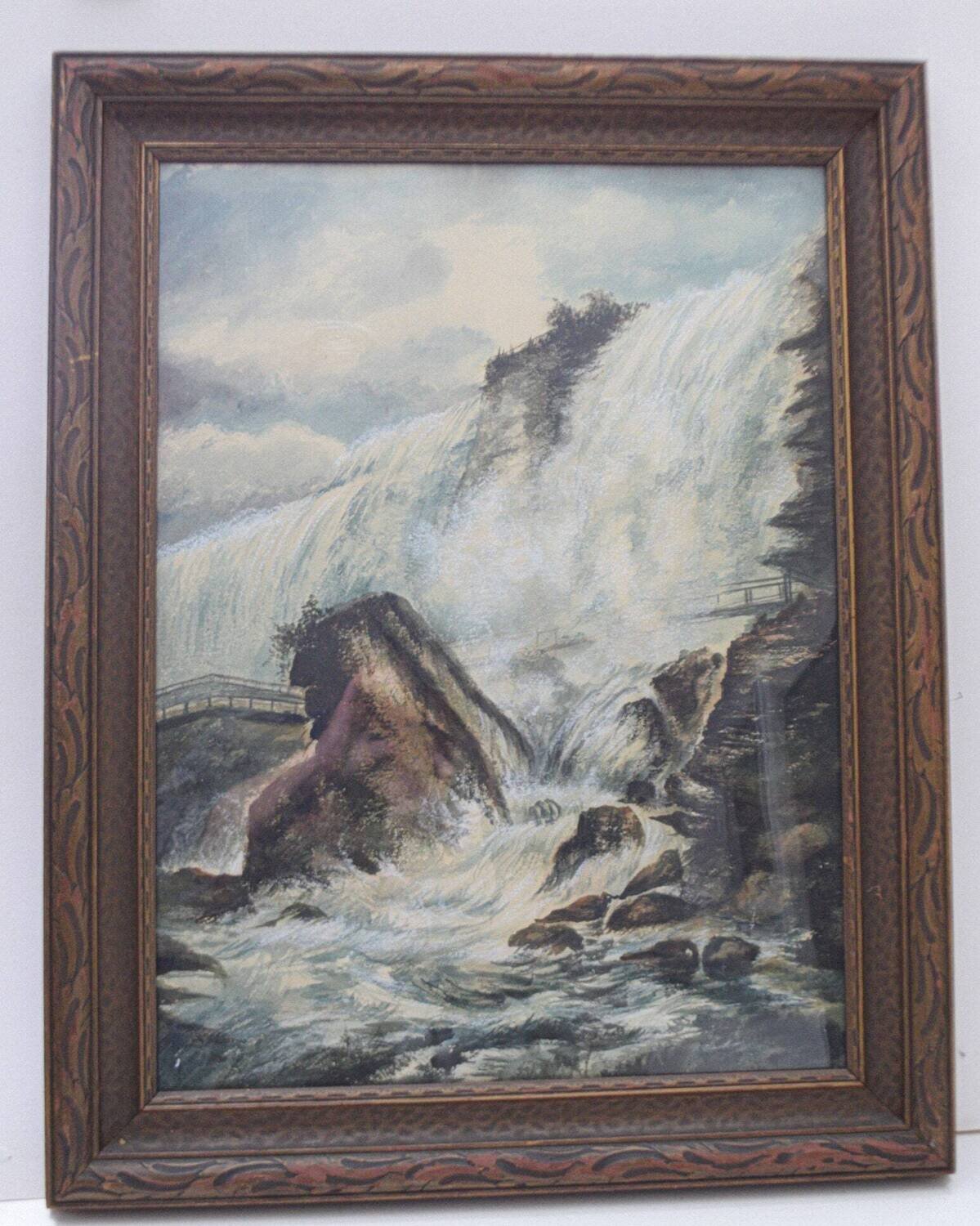 Original Pastel.Believe 1903. Waterfall, by E. Thorne. Approx size, 26.5&quot;x 19.5&quot;. Original Frame.