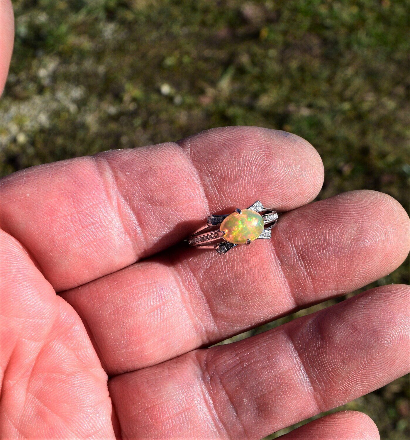 Size 7 Ring. A 1 cwt Opal Set in Silver. 9.2x6.8 mm. Earth Mined. October Birthday