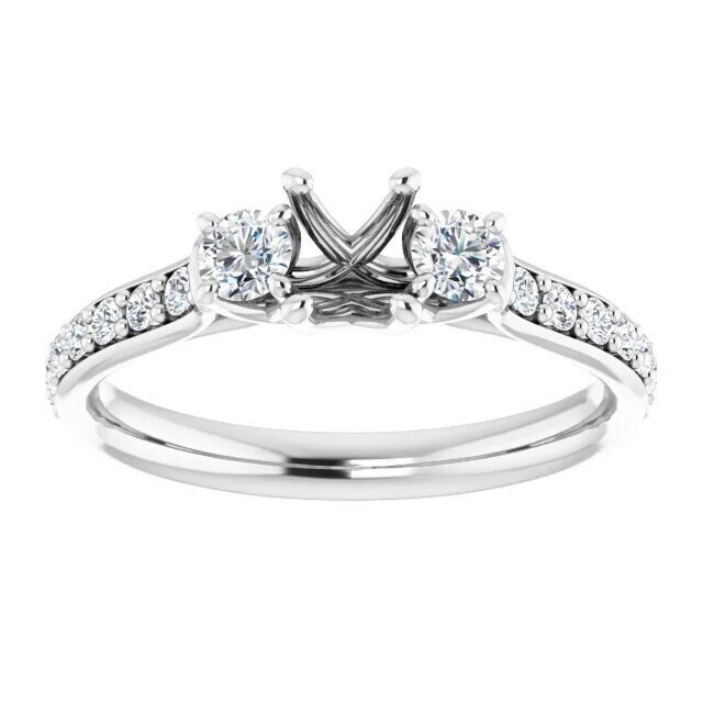 14k White Gold Setting With 16 1.7mm Diamonds, 2 3mm Diamonds.  Made for 6x4mm Centre Stone.