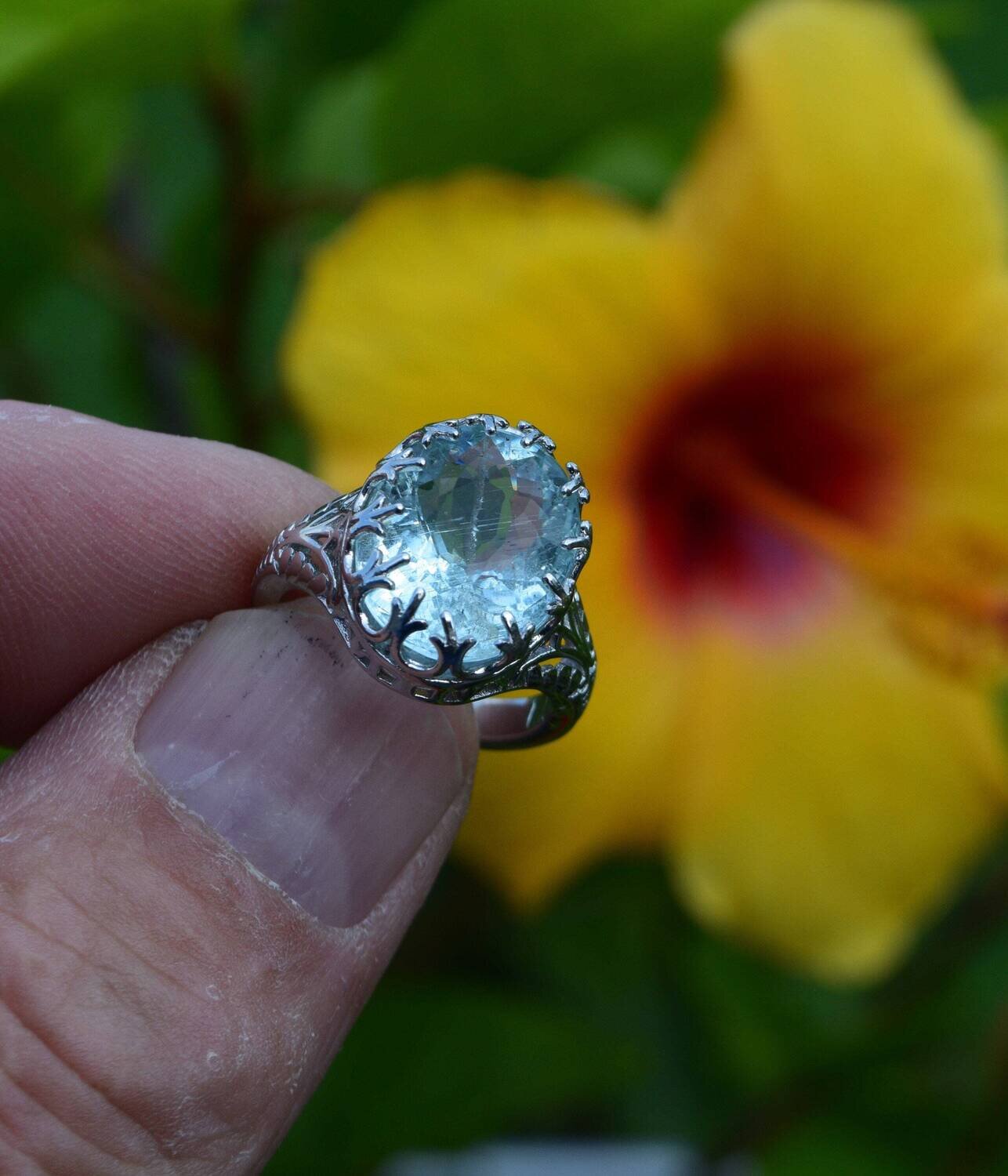Size 8 Ring .Aquamarine , 10.2 cwt. Natural Earth Mined . March Birthday