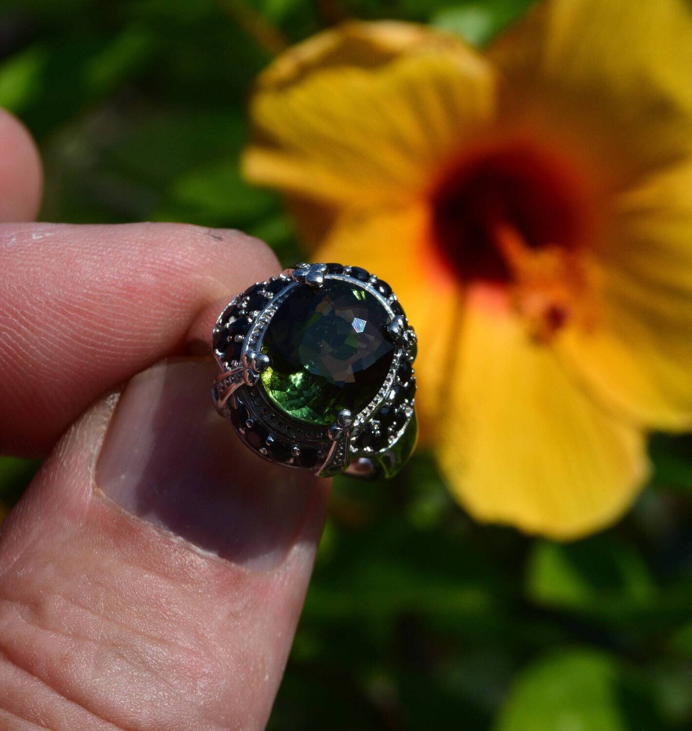 Size 7 Ring . Tourmaline, Approx. 6 cwt. Natural Earth Mined .  October Birthday. See Video