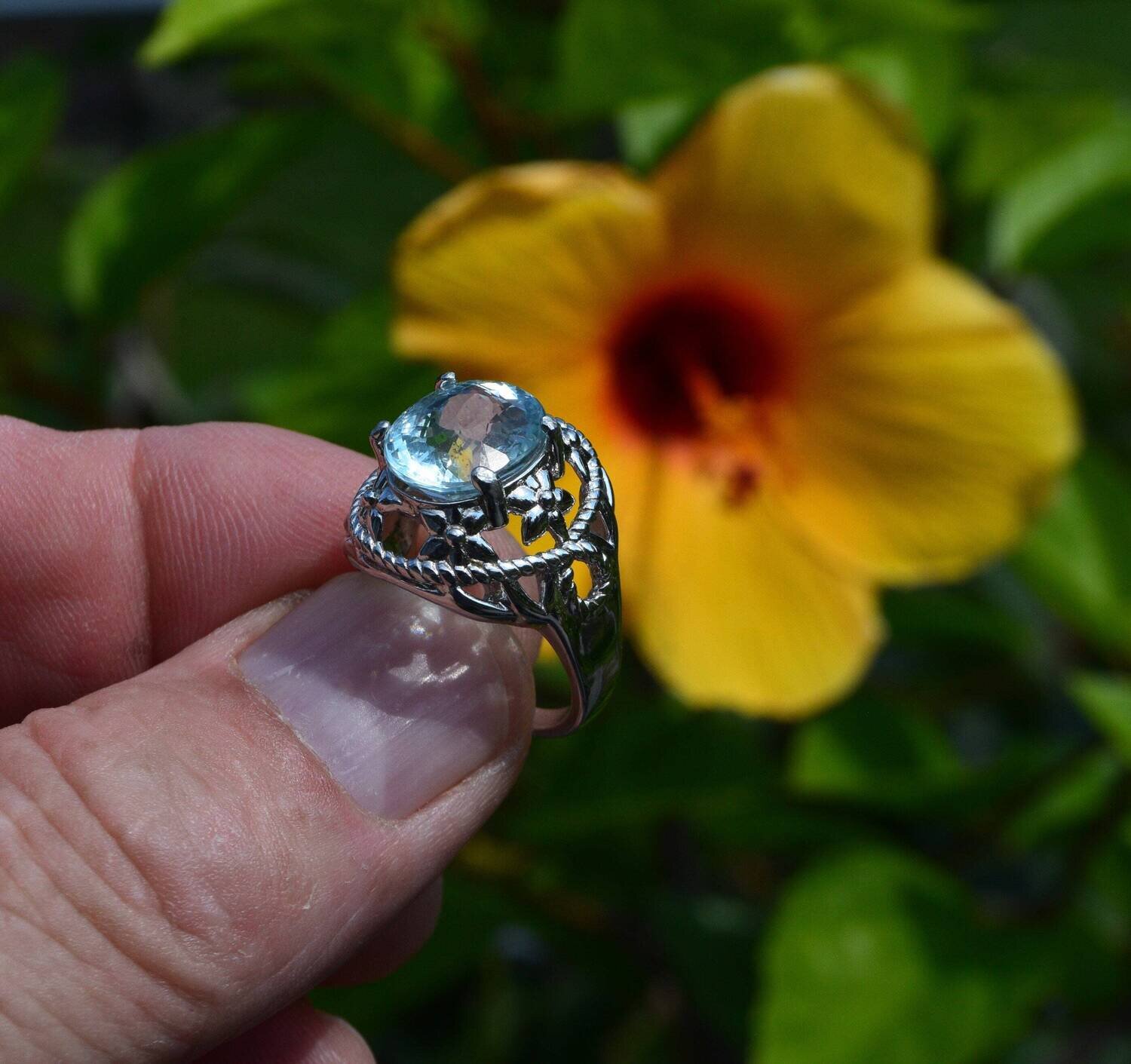 Ring Size 7 Aquamarine, Approx. 5.4  cwt. Natural Earth Mined .  March Birthday. See Video