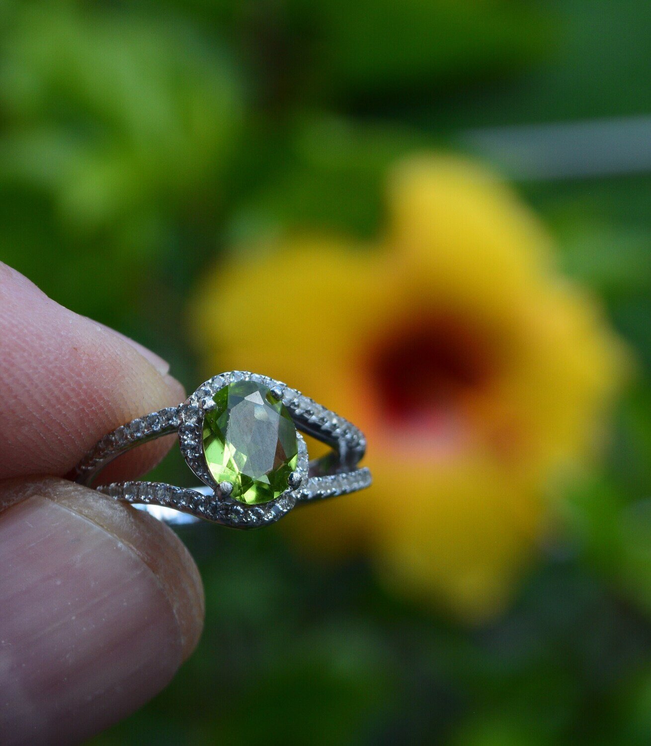 Size 7 Ring, with  Peridot, 1.2 cwt. Natural Earth Mined .  August Birthday.