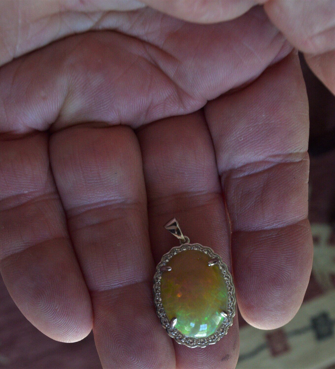 Opal. 18.4 cwt. Natural Earth Mined Dark Base Opal in Pendant.  See Video.