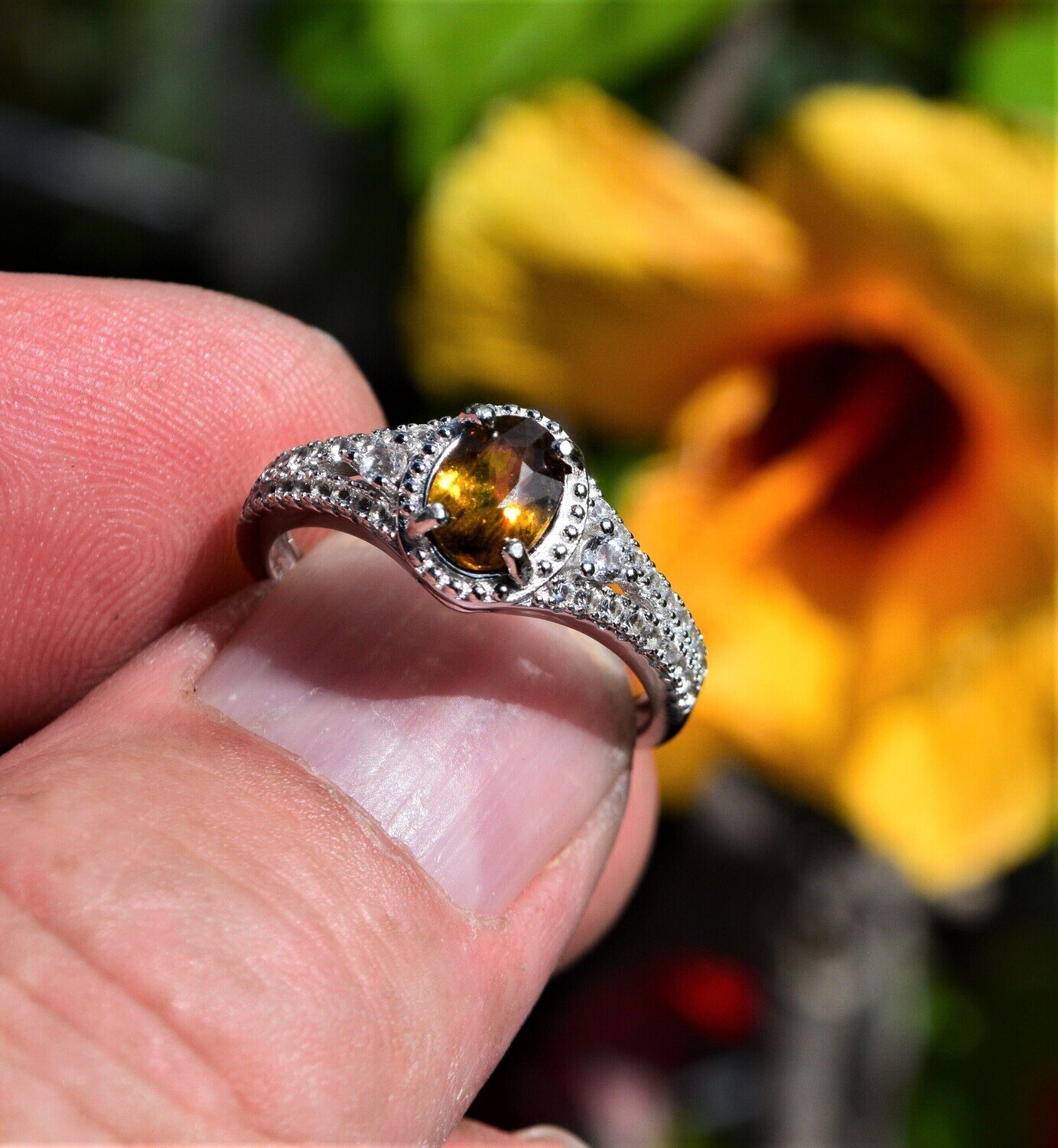 Size 9. Ring. Sphene  Ring  1.15 cwt. Natural Earth Mined .  More Fire than Diamond!