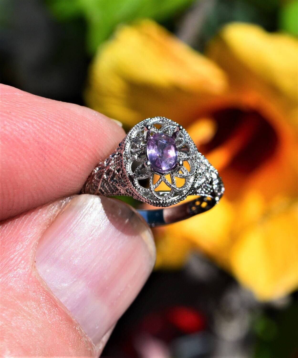 Ring Size 7,  Unheated Purple Sapphire. .53 cwt. See IMPORTANT NOTE.