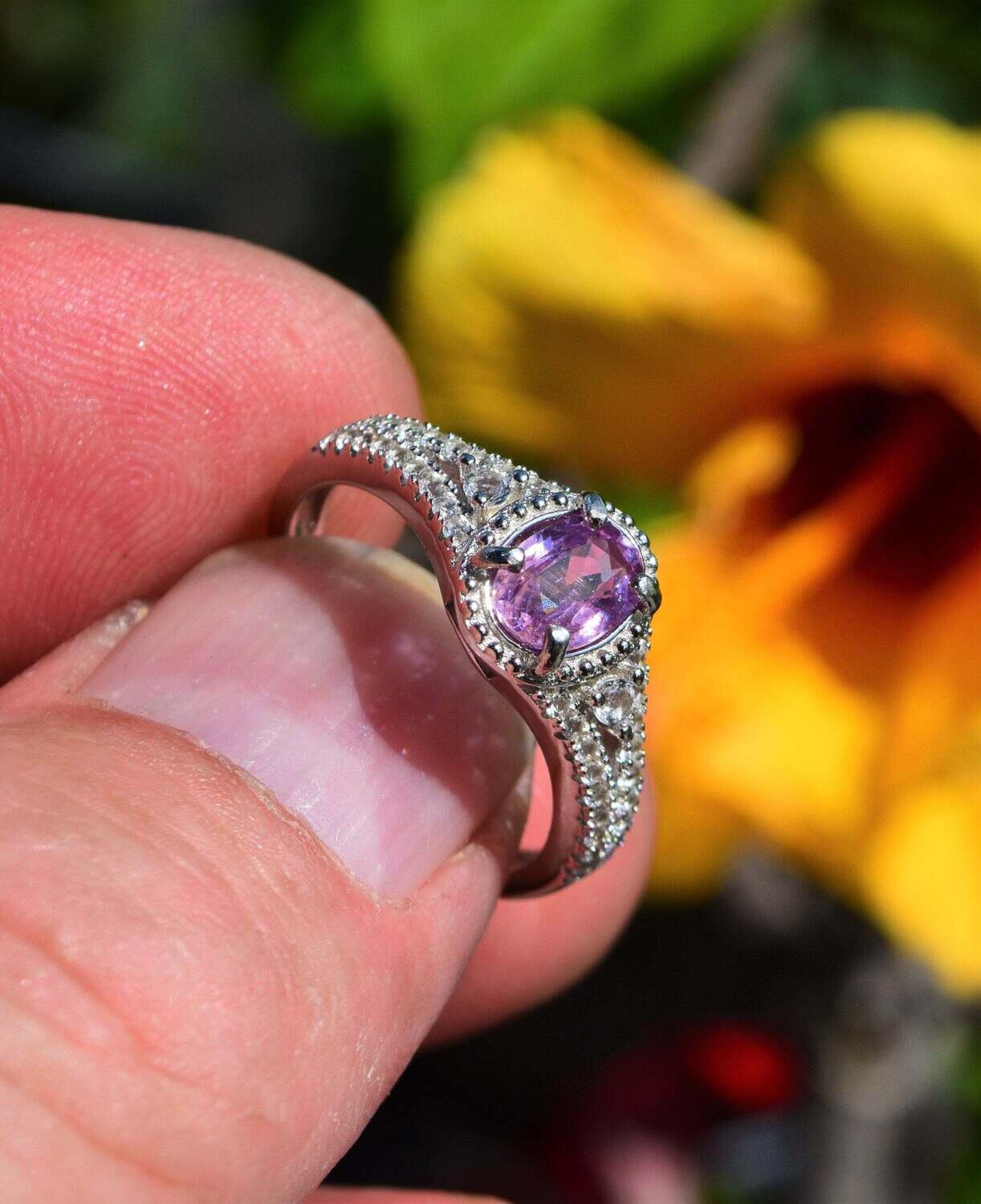 Ring Size 9, Pinkish Purple Sapphire. 1.12 cwt. Natural Earth Mined .  September Birthday. See Video