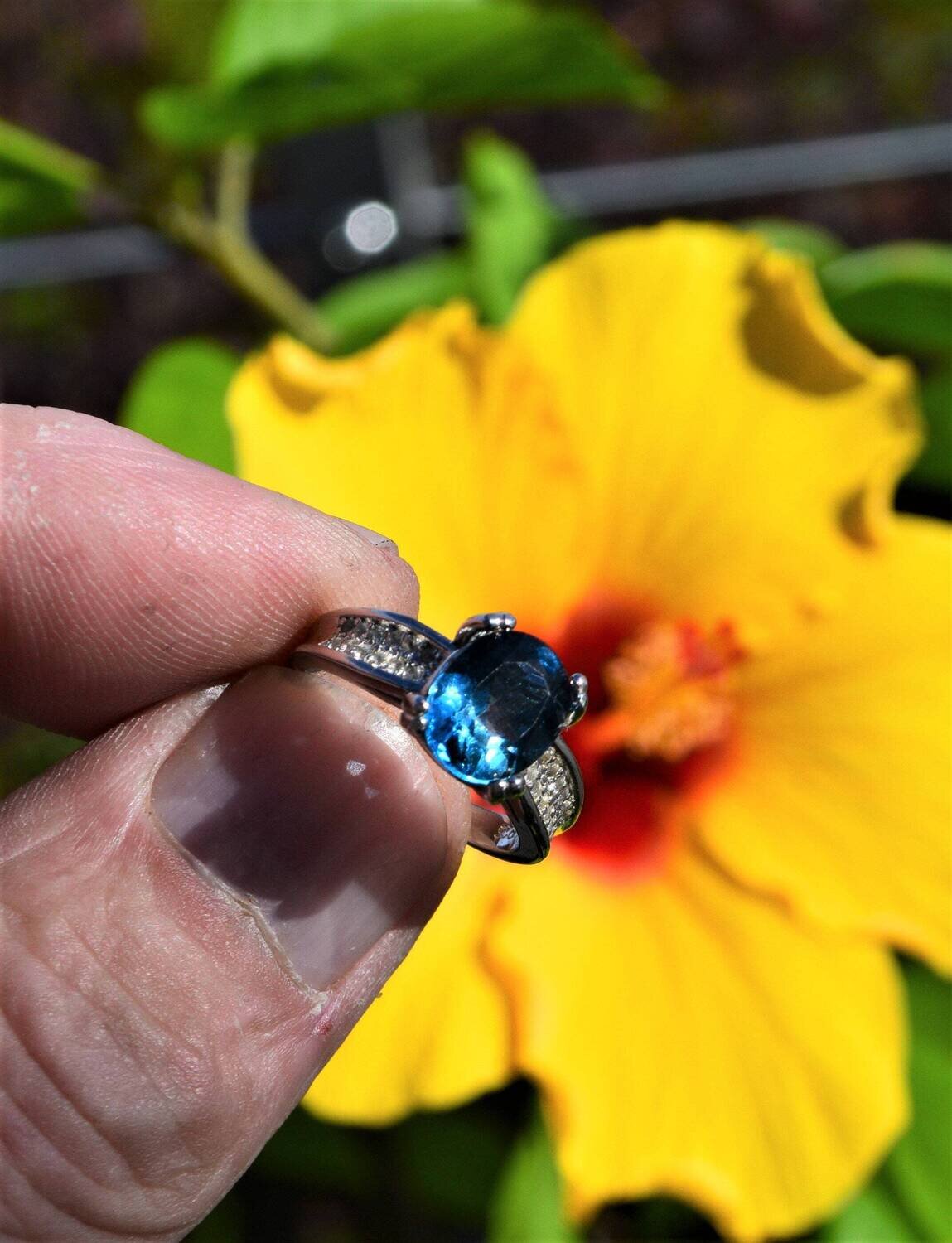 Size 7 Ring. Blue Topaz, 3.25cwt. Natural Earth Mined .  November Birthday.