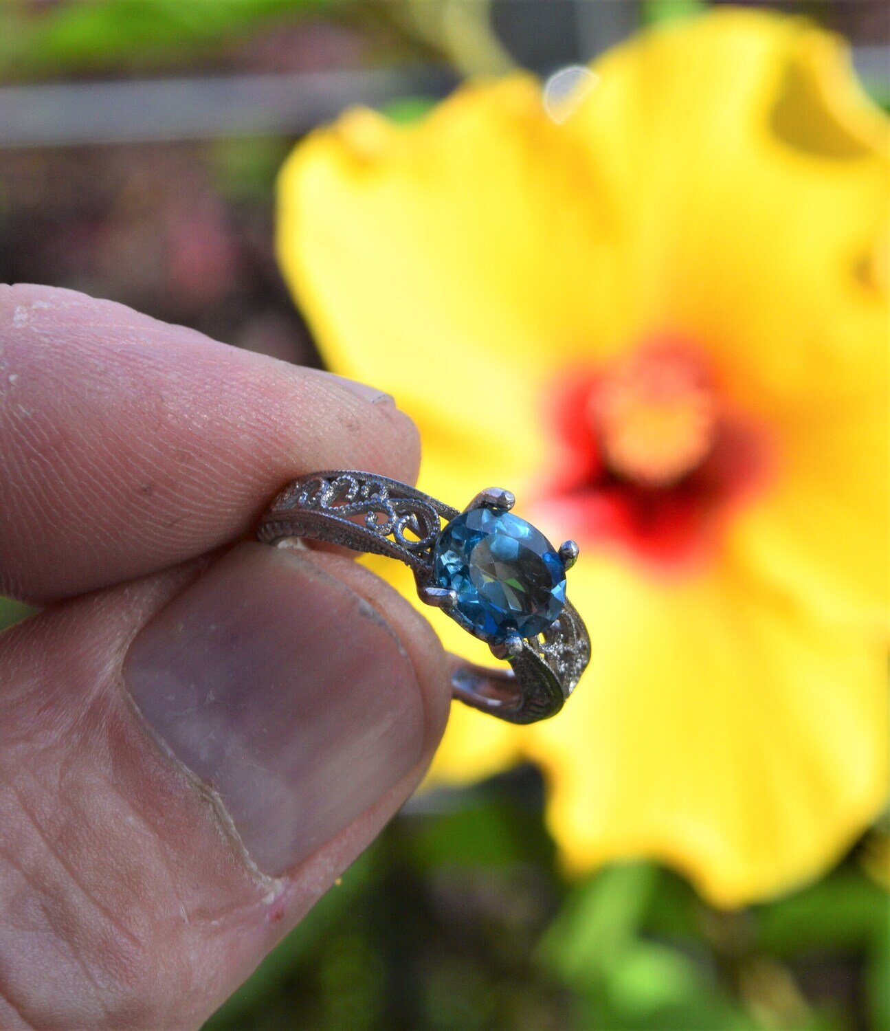 Size 7 Ring. Blue Topaz,  2cwt. Natural Earth Mined .  9x7mm.