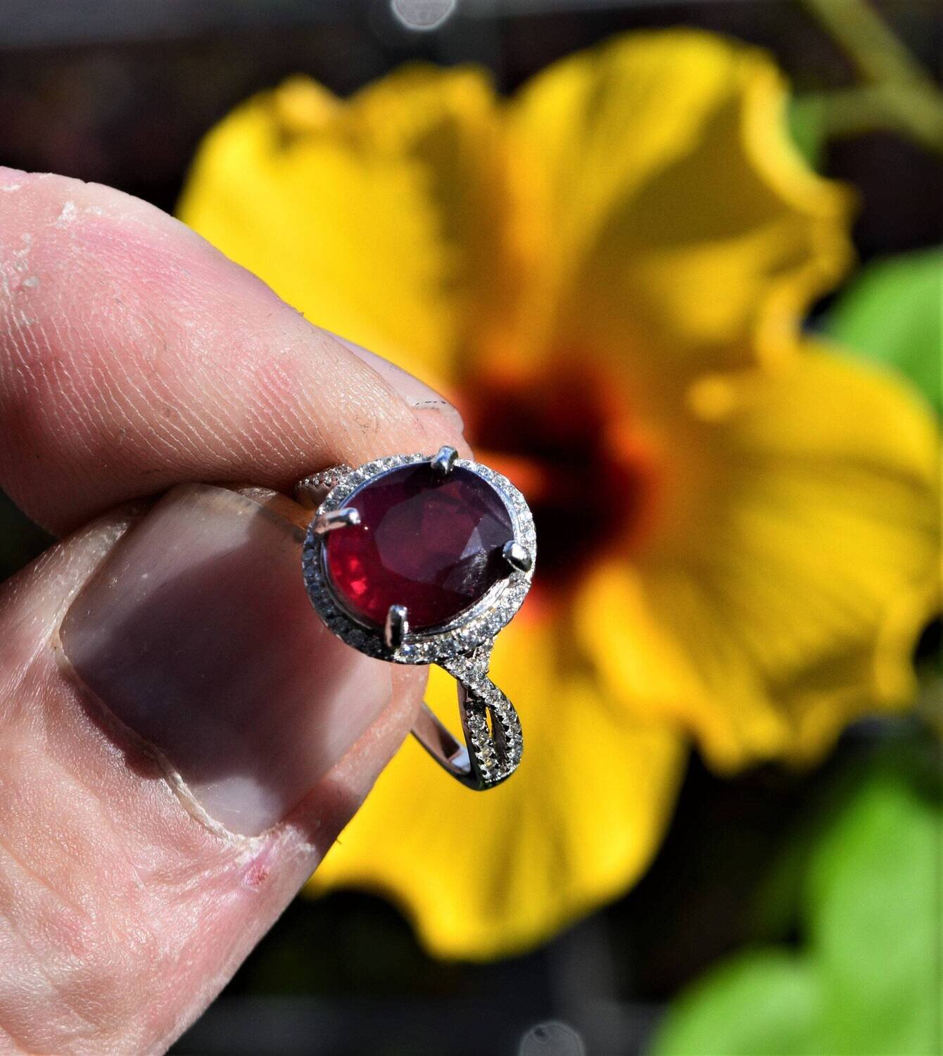 Size 7 Ring , Rhodolite Garnet.  3.75 cwt. Natural Earth Mined . 10.6x8.8mm.