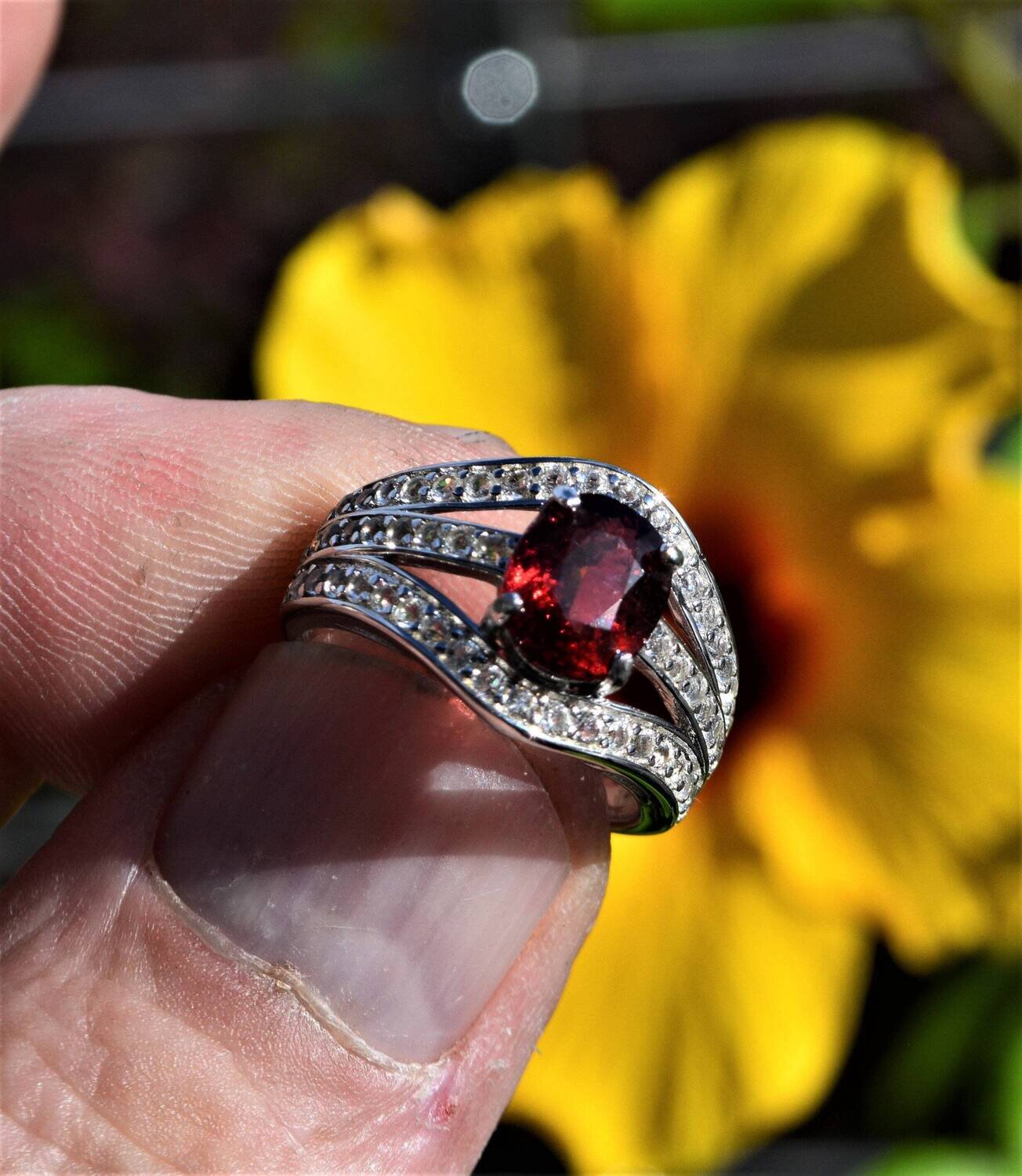 Size 7 Ring , Rhodolite Garnet.  2.15 cwt. Natural Earth Mined . 8.8x7mm. See Video