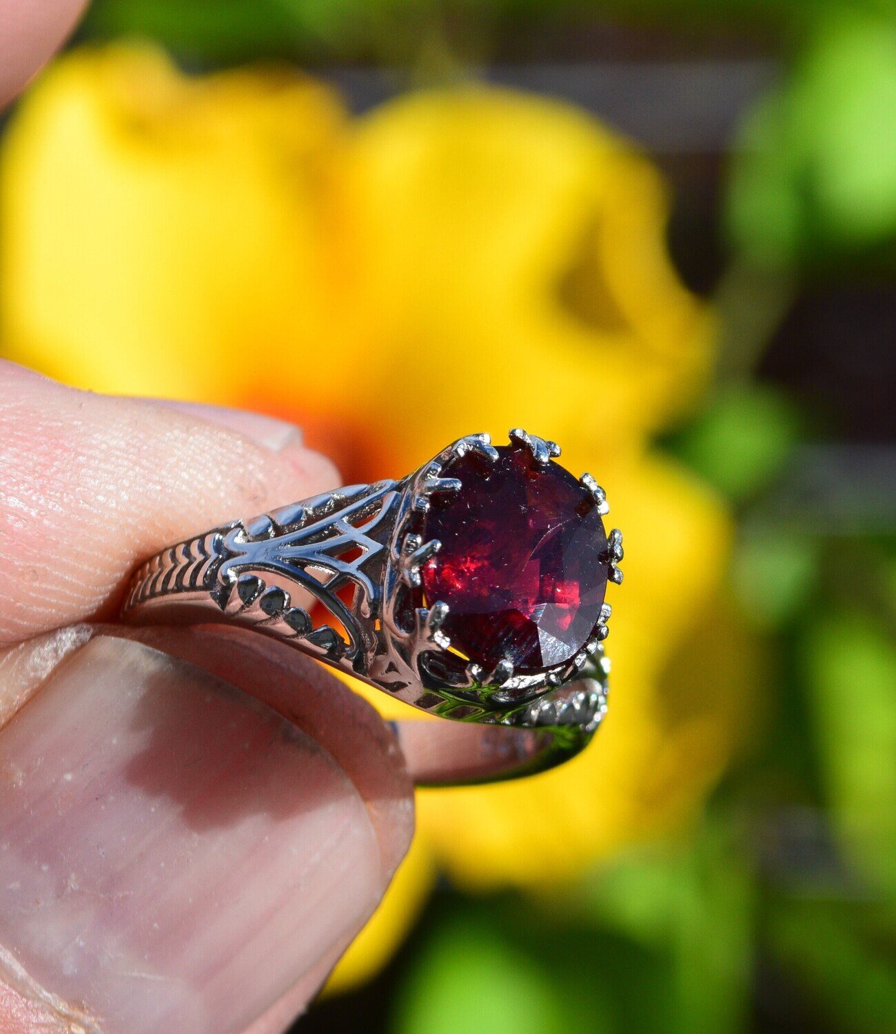 Size 7 Ring , Rhodolite Garnet.  3.8cwt. Natural Earth Mined . 10x8mm. See Video