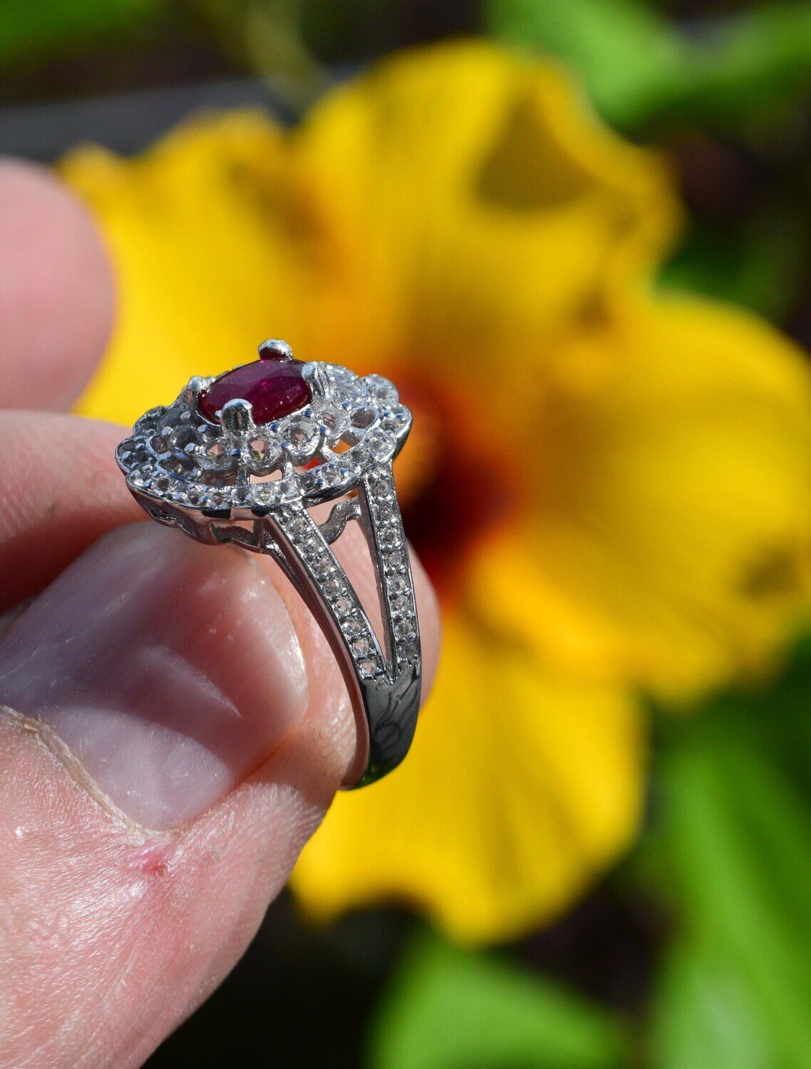 Size 7 Ring. A  .8 cwt. Ruby, Natural Earth Mined .July Birth.  6x5mm.  See Video