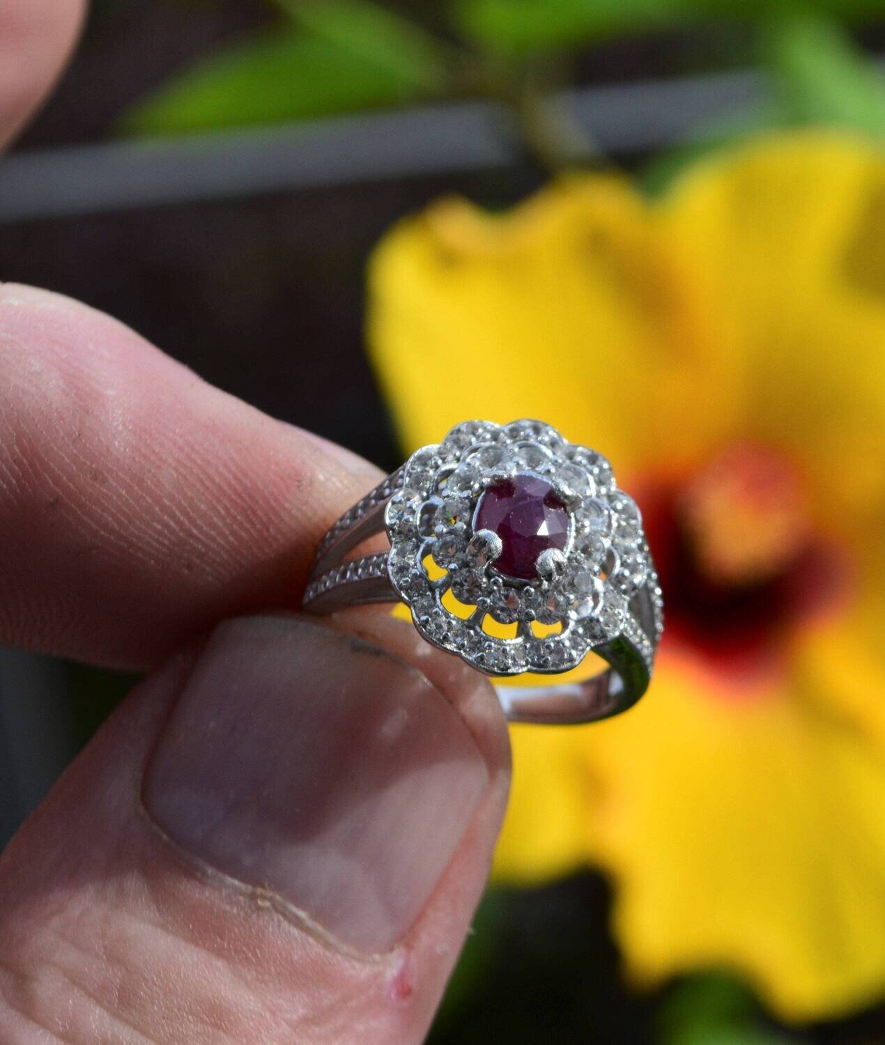 Size 7. Ruby Ring.  .8cwt. Earth Mined . July Birthstone.   6x5mm. See Video