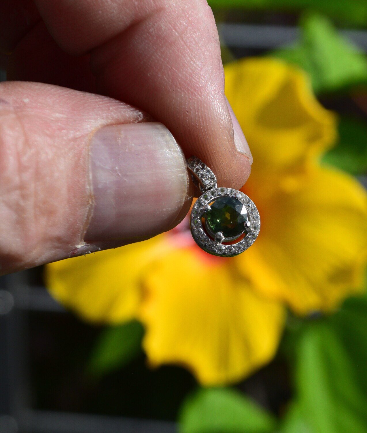 Earth Mined Green Sapphire set in Pendant . September  Birthday. See Video