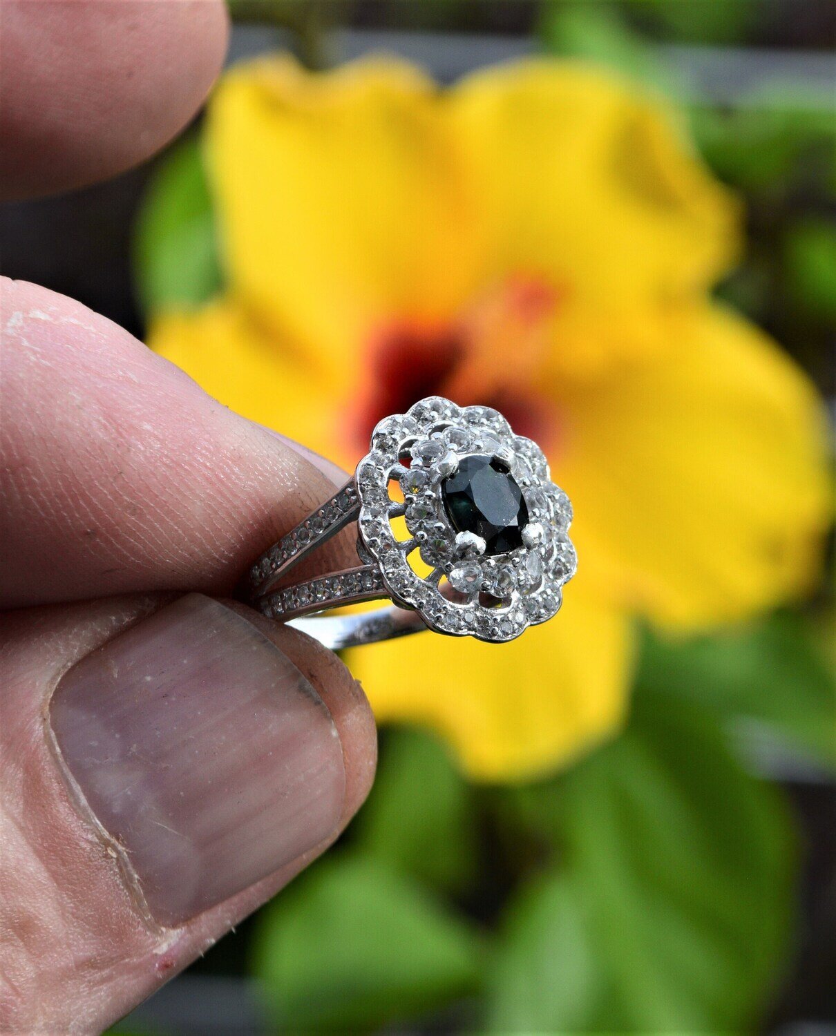 Size 7 Ring.   Earth Mined Bluish Green Sapphire .September  Birthday.